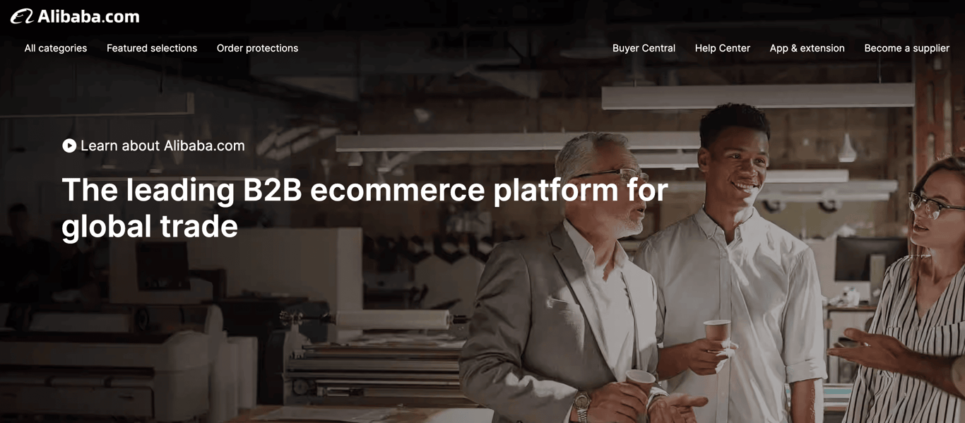 Homepage of Alibaba, a wholesale marketplace