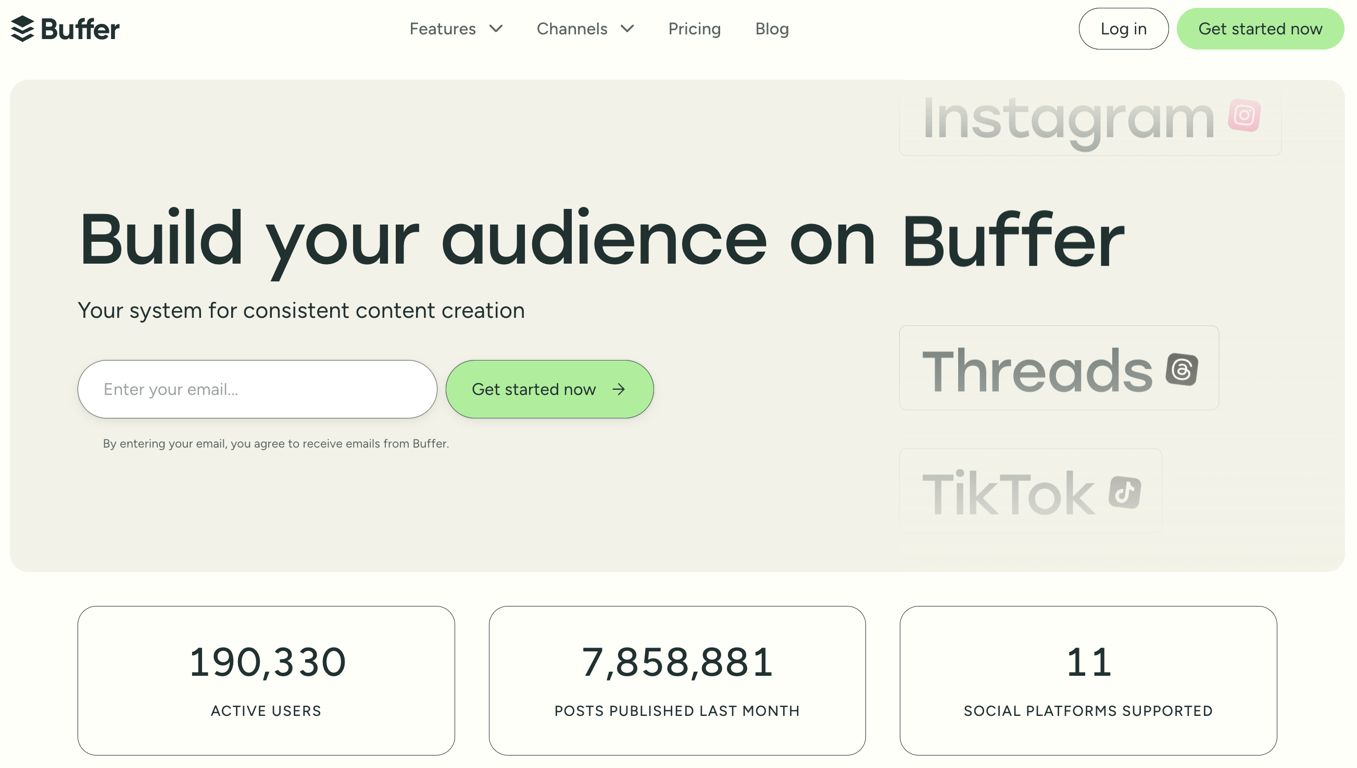 Homepage of Buffer