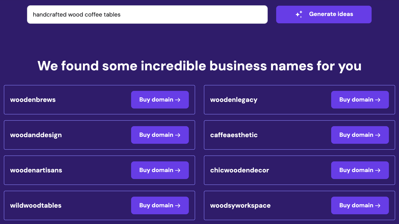 Business name suggestions from AI business name generator