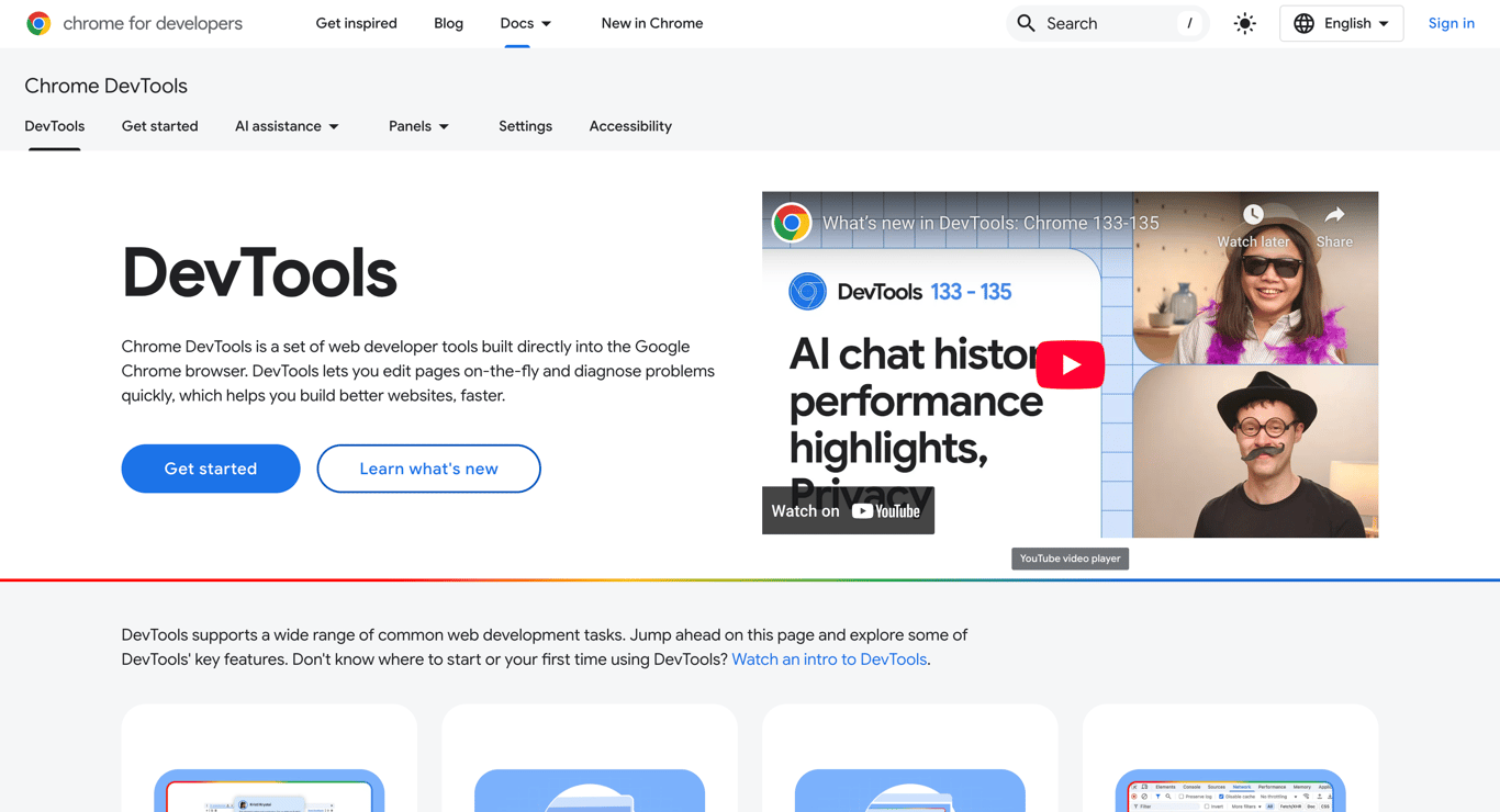 chrome devtools documentation page