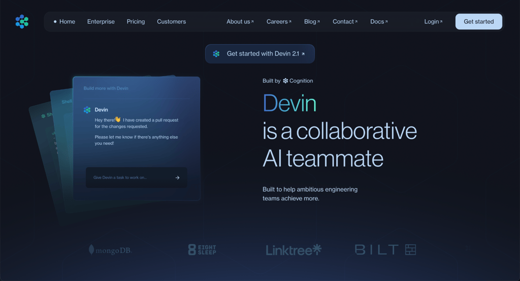 Startseite von Devin AI