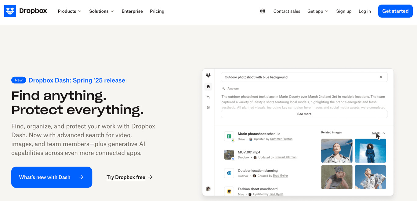 Homepage of Dropbox