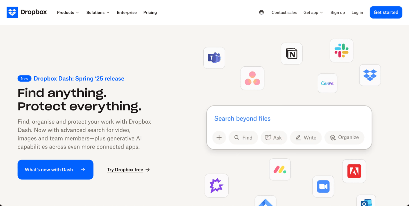 Dropbox homepage