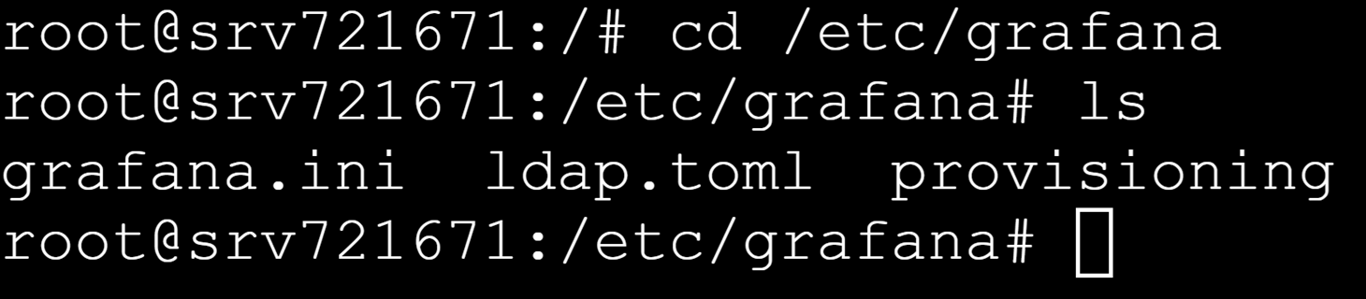 Image of the Grafana files in the etc directory, containing the main Grafana configuration files used in an installation.
