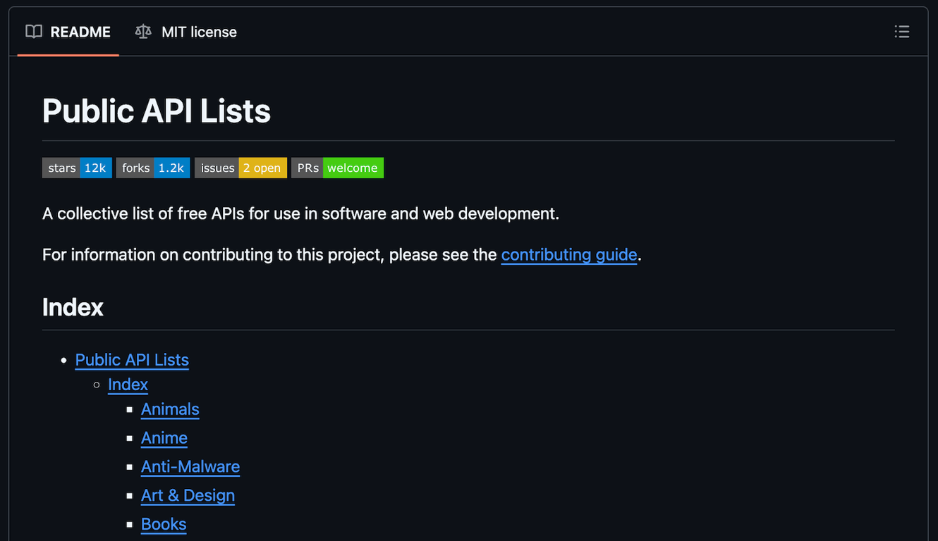 The GitHub Public API Lists repository