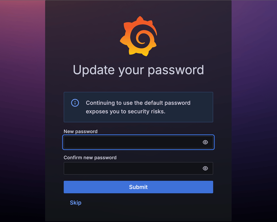 Grafana change password dialog
