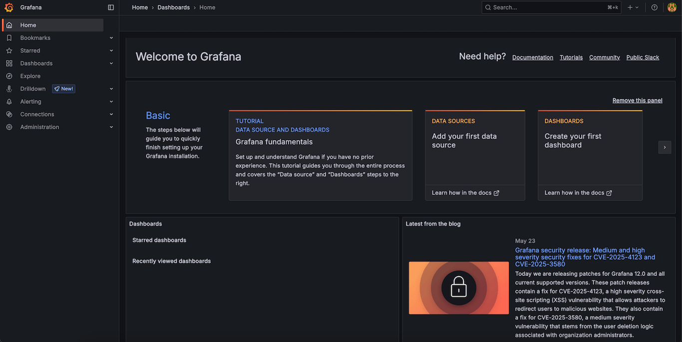 Default Grafana landing page