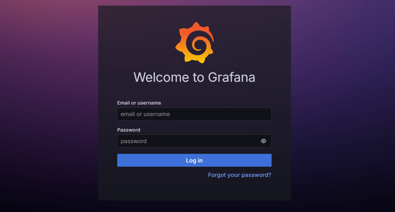 Visual of the Grafana Web Interface, displaying the login page.