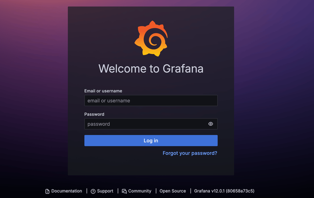 Image displaying default Grafana login screen