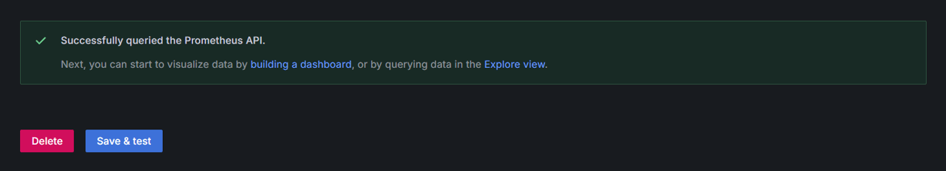 Successfully saving and testing the Mimir data source.