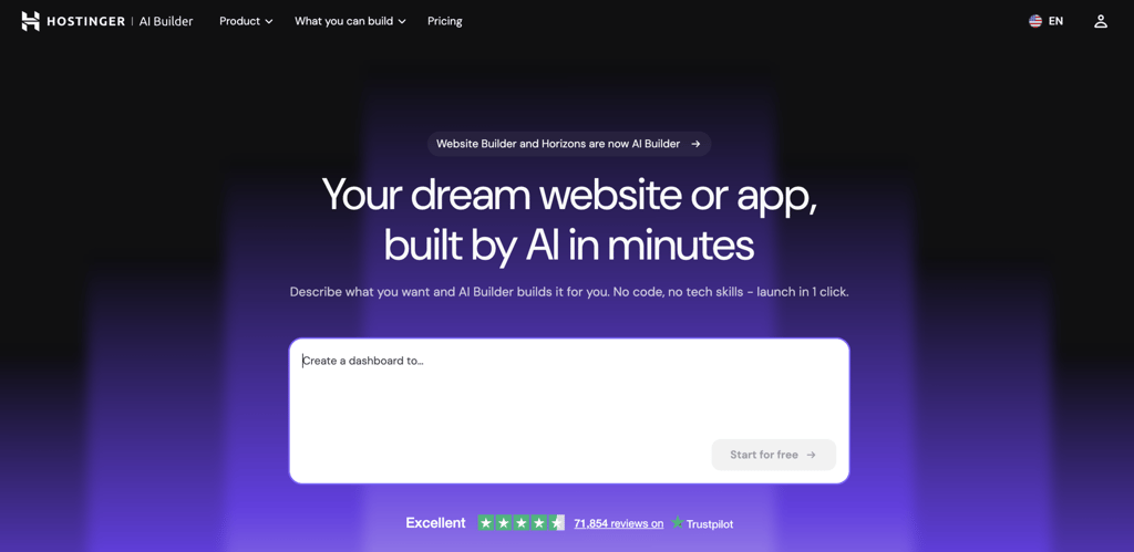 Hostinger AI Builder landing page