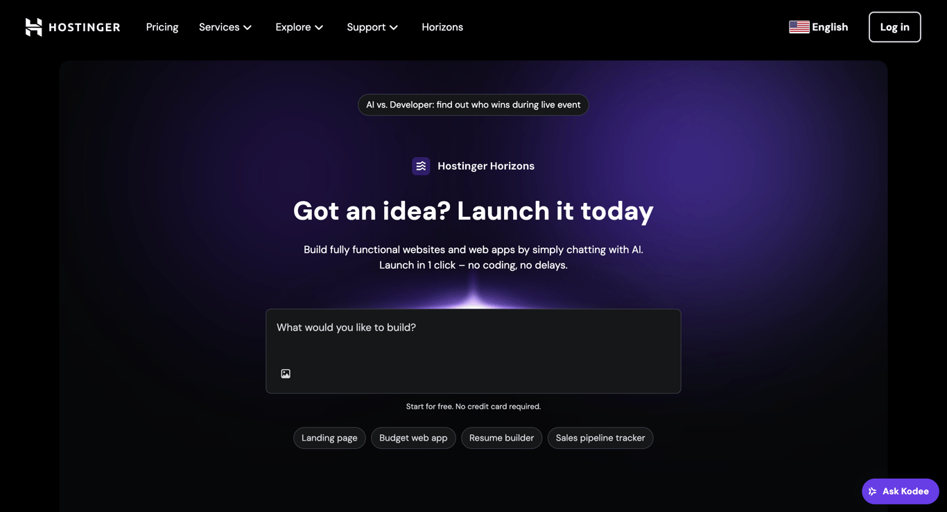 hostinger horizons landing page