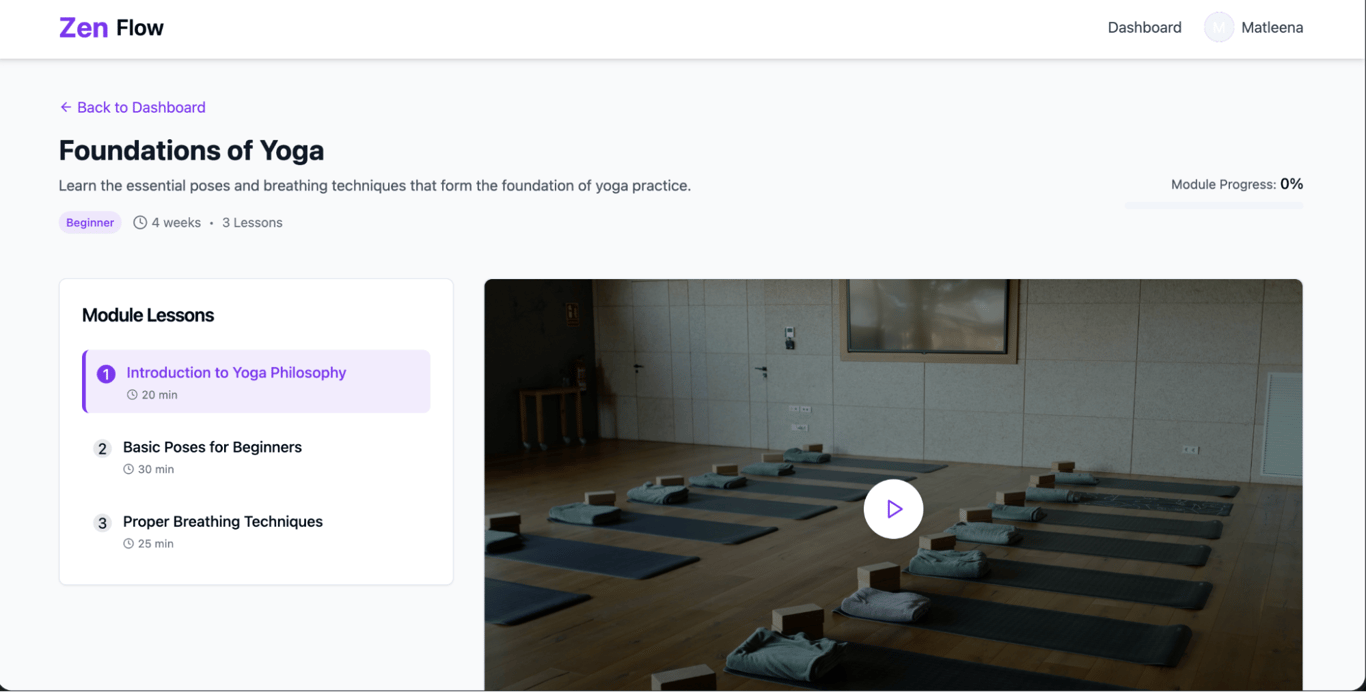 Individual yoga module with lessons