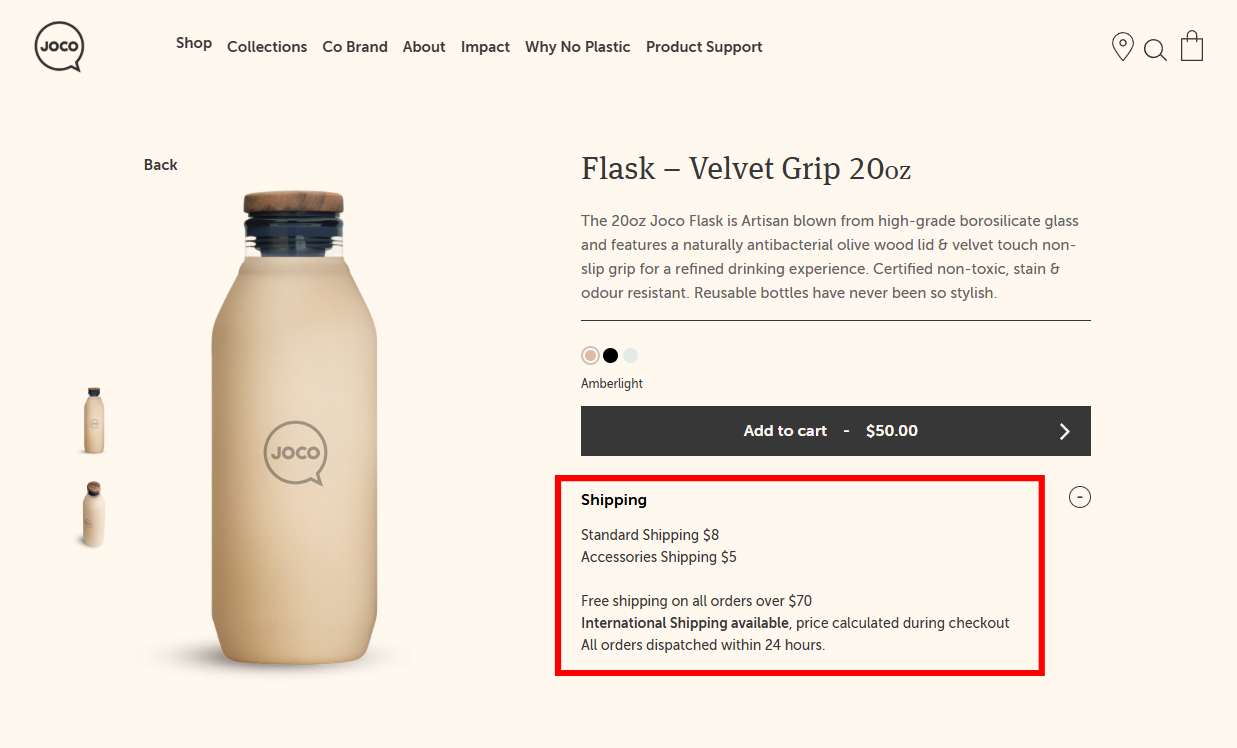 Jojo Cups website showing a block of content created by a custom field