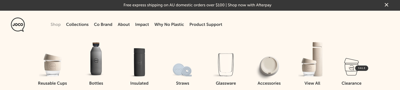 Joco Cups' Shop menu