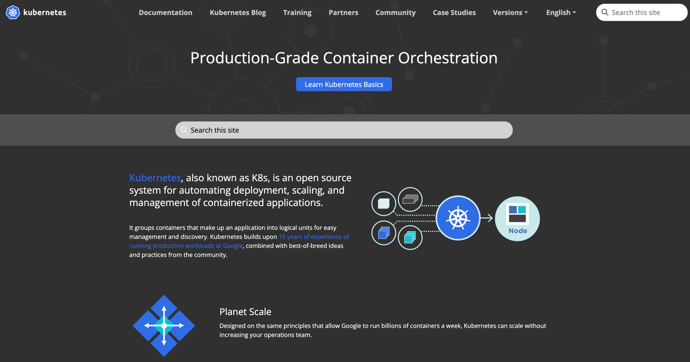 kubernetes landing page