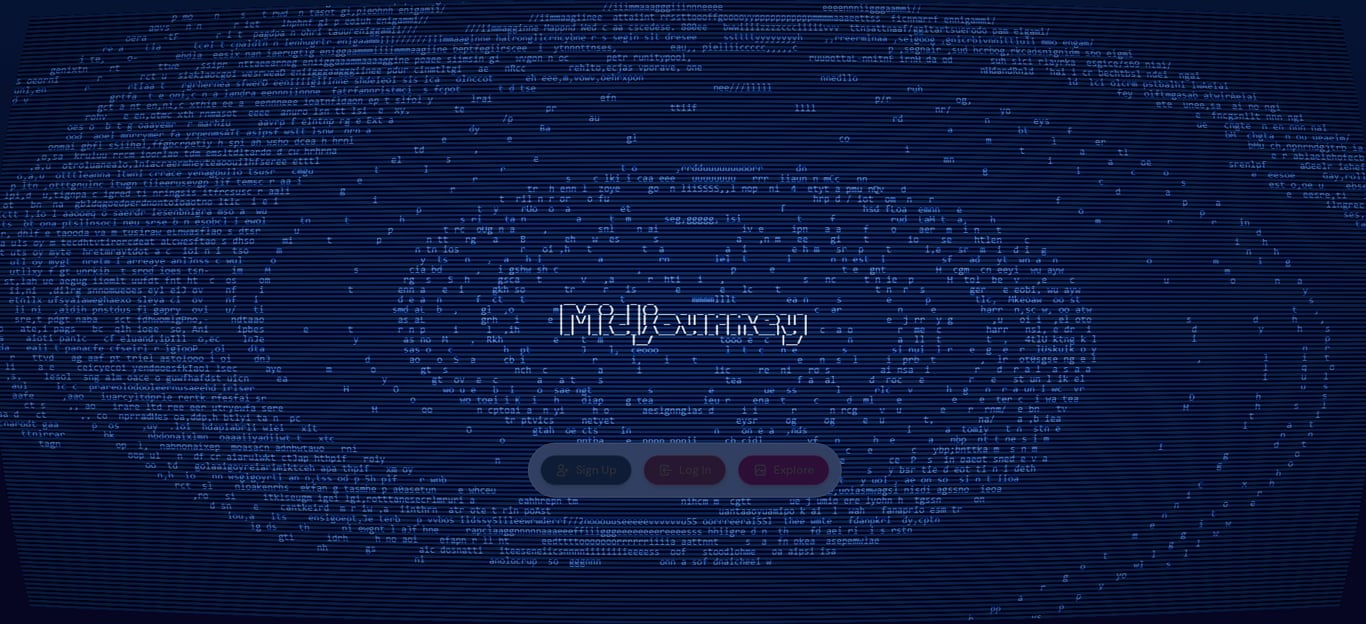 Midjourney homepage featuring a blue background with a spiral pattern in the center.