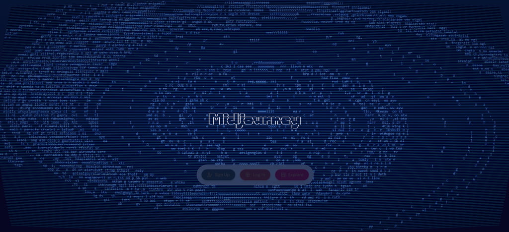 Midjourney homepage featuring a blue background with a spiral pattern in the center.