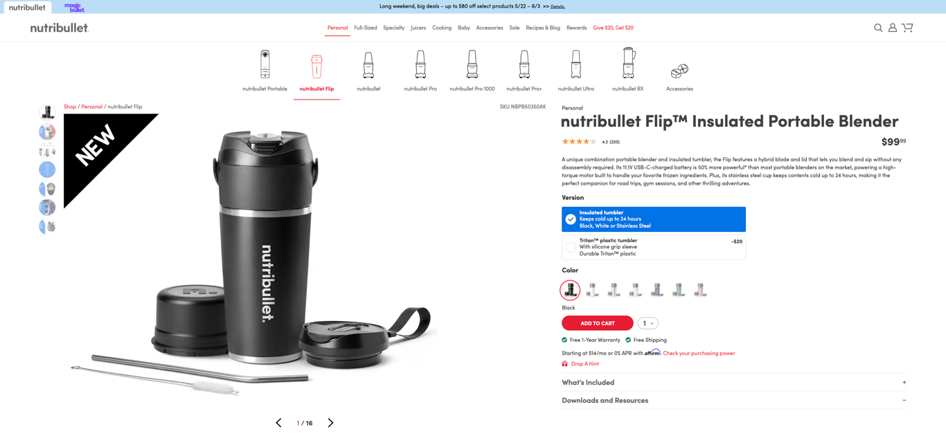nutribullet's single product page