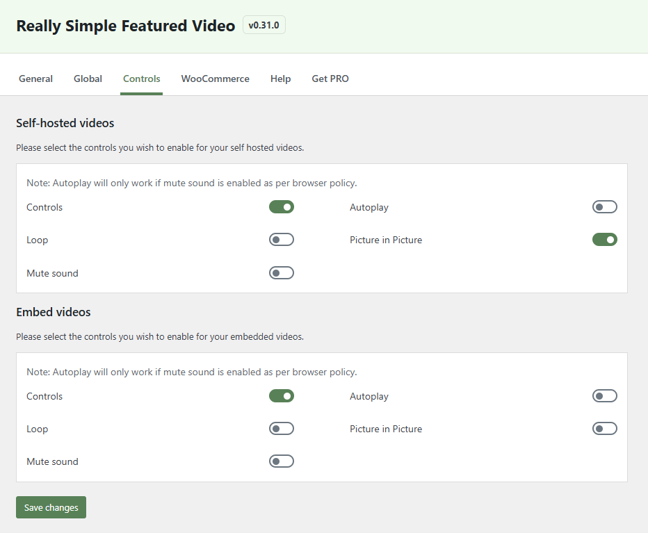 Really Simple Featured Video control options