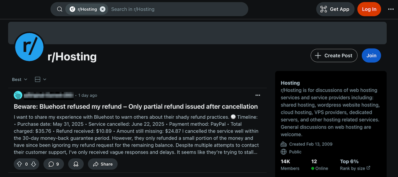 The hosting community forum in Reddit