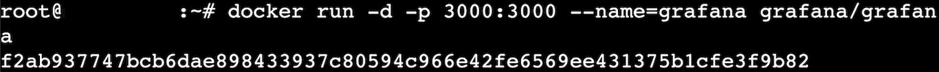 Terminal displaying docker run grafana command executed