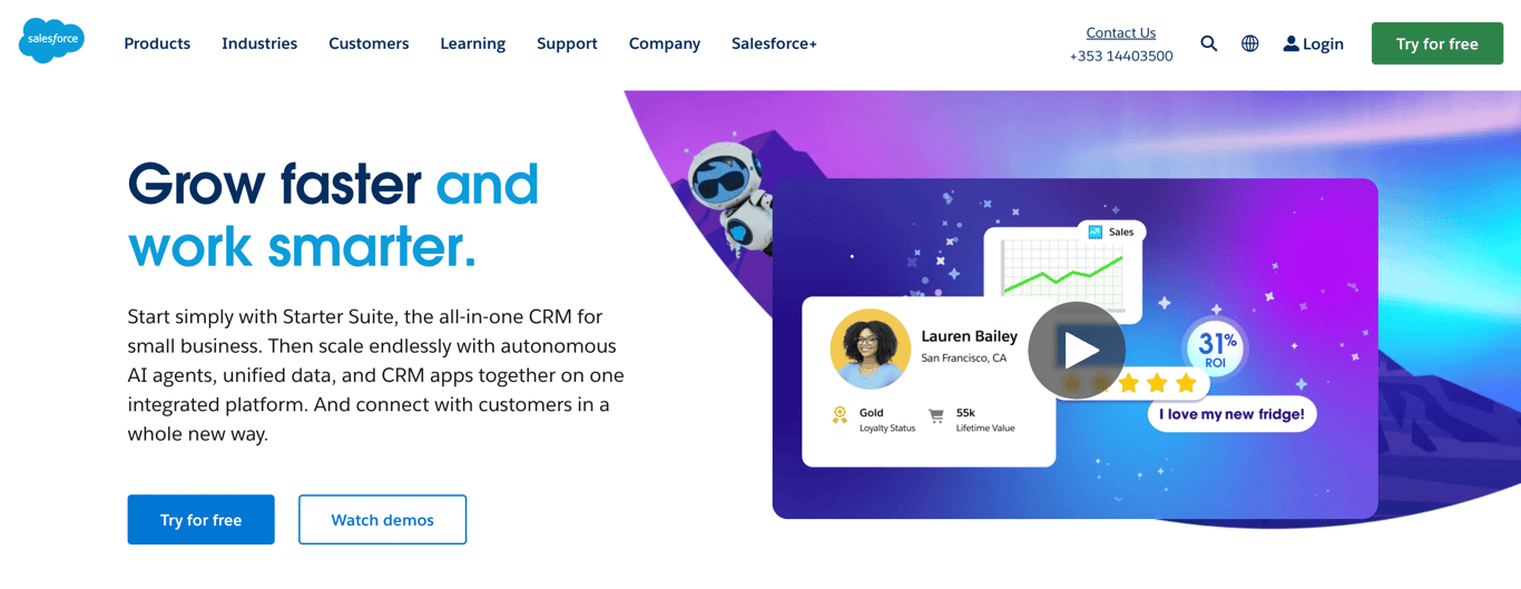 Homepage of Salesforce
