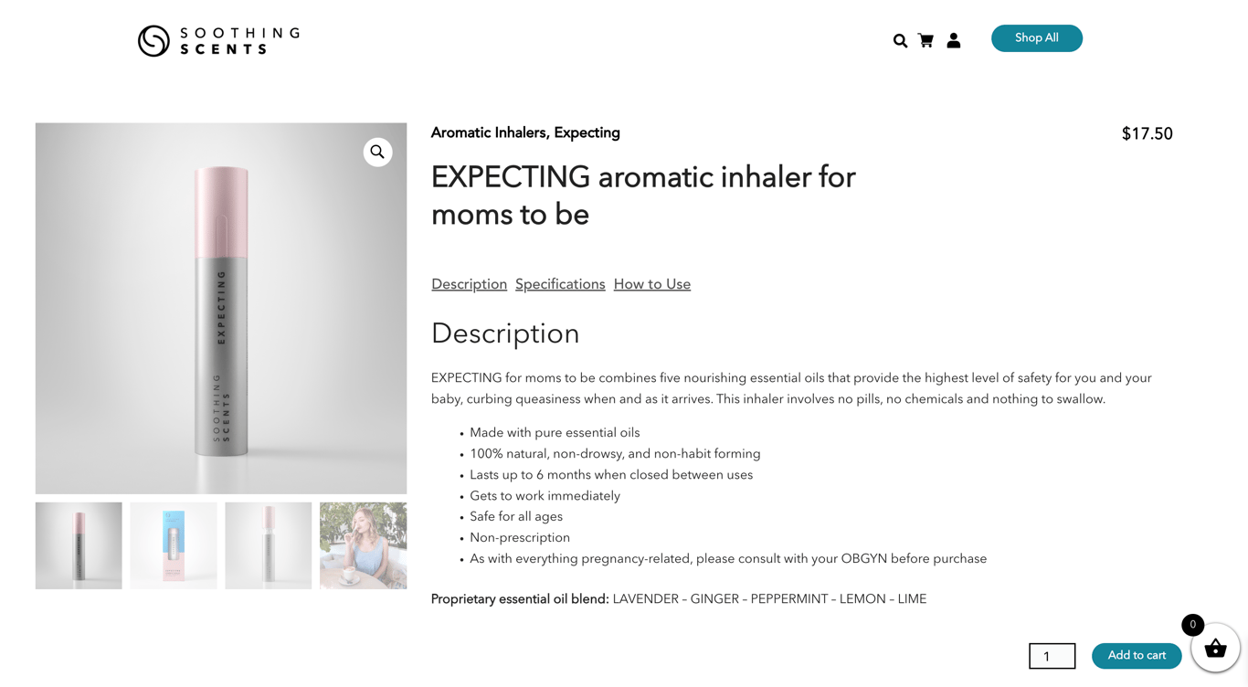 Soothing Scents' single product page