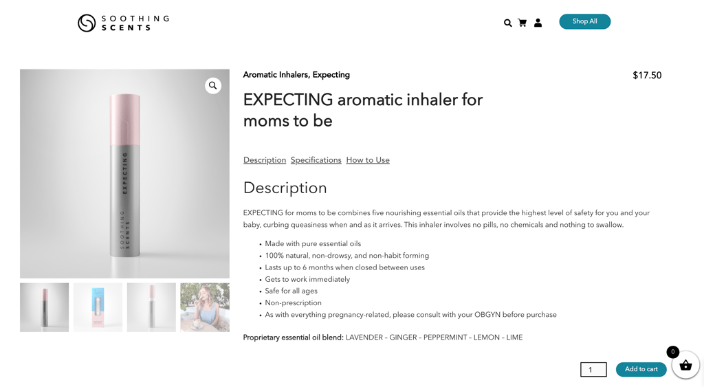 Soothing Scents' single product page