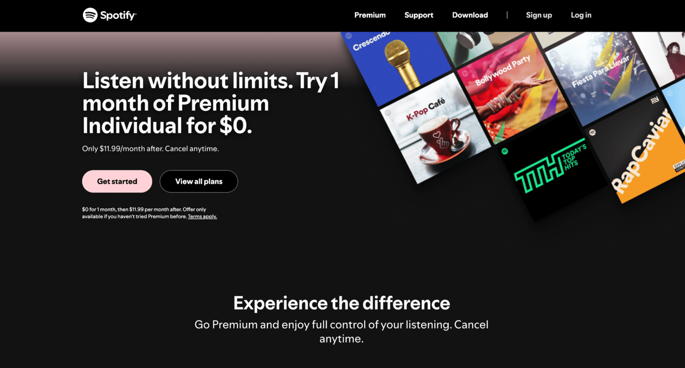 Spotify landing page