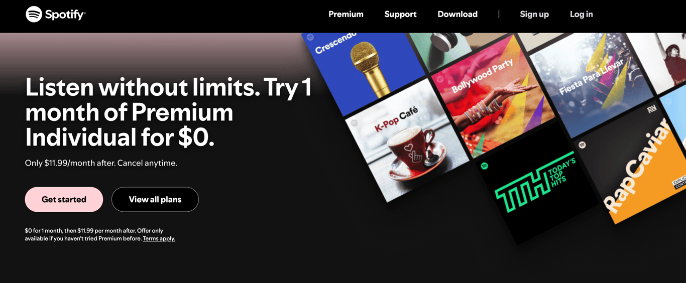 Homepage of Spotify