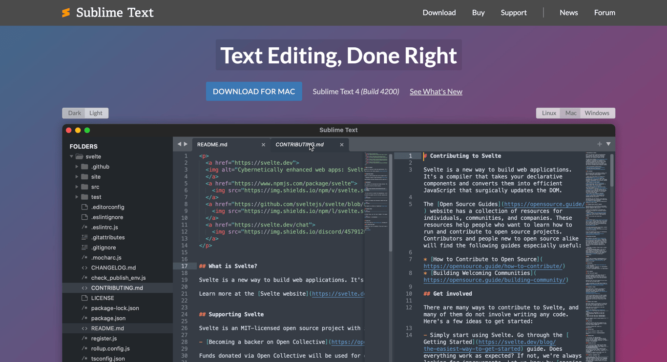 Sublime Text website landing page