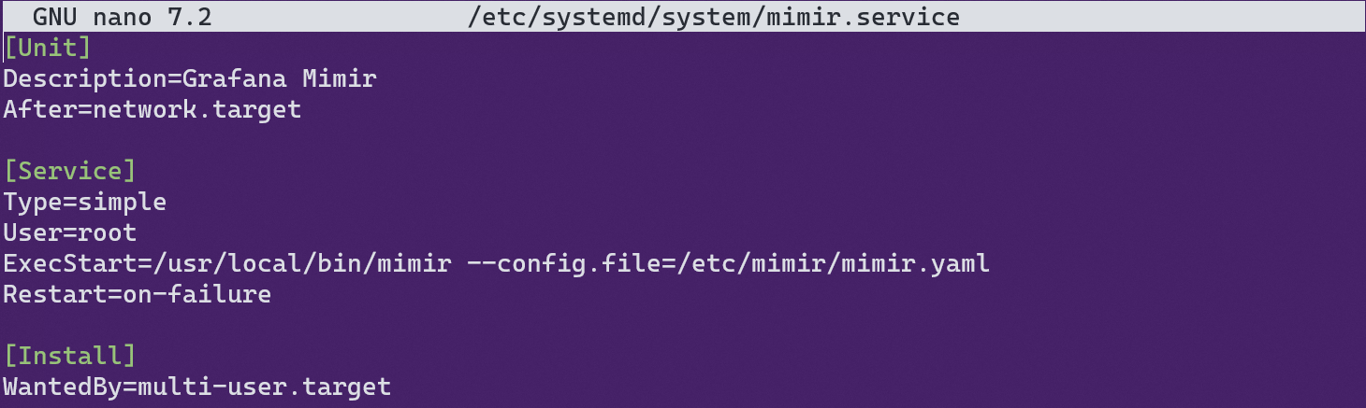 System service configuration file for Mimir.