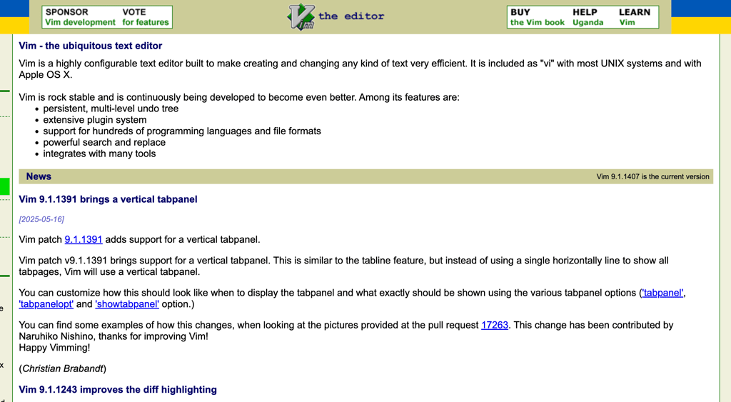 vim landing page