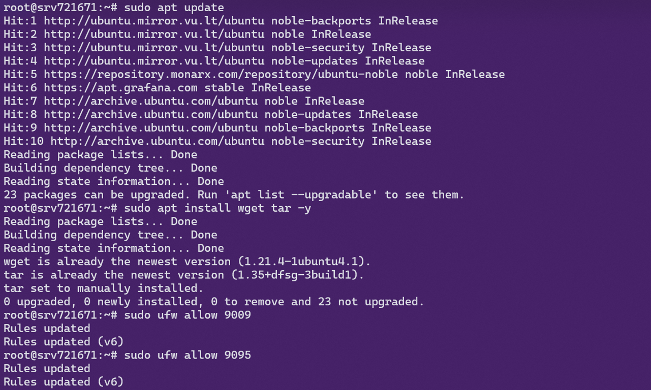 Installing dependencies and opening firewall ports.
