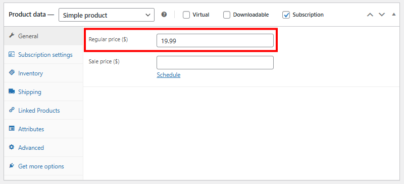 The WooCommerce product editor with essential fields highlighted