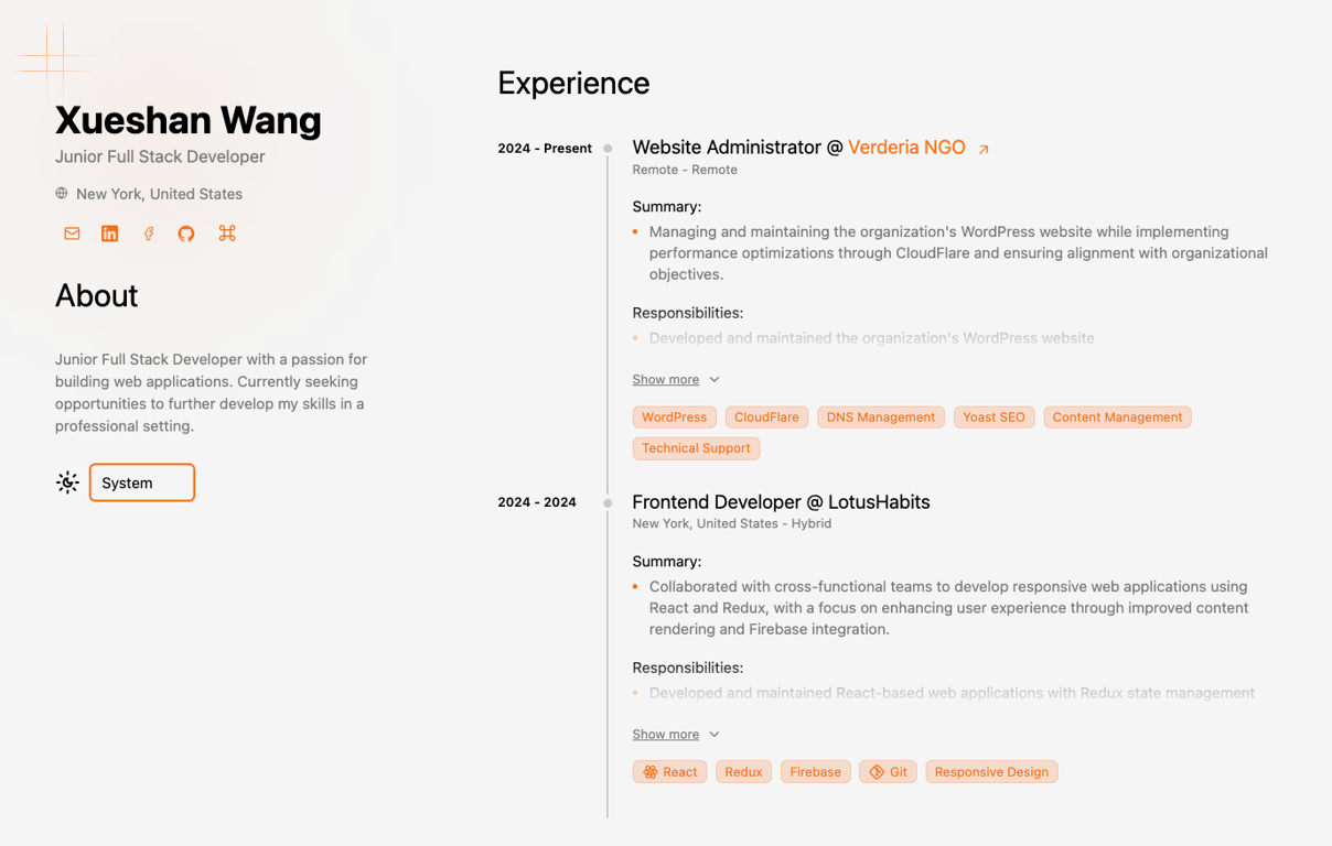 Xueshan Wang portfolio website