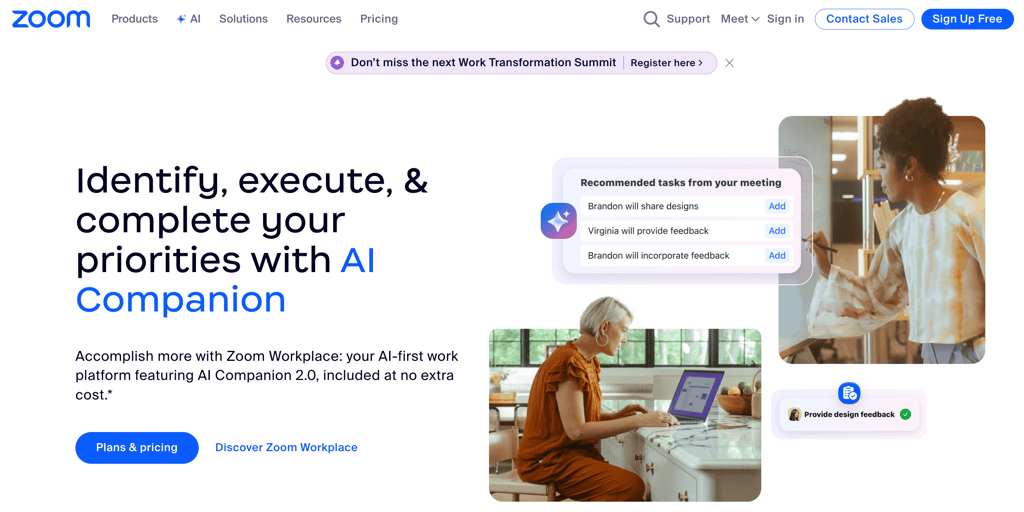 Homepage of Zoom