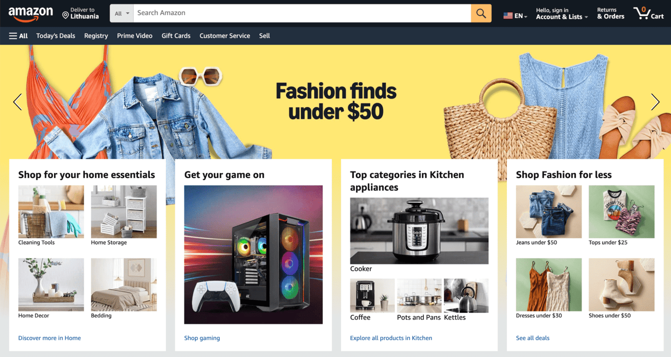 Amazon homepage
