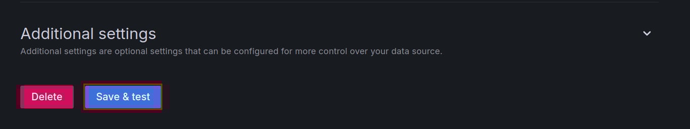 Grafana Tempo data source configuration page with "Save & test" button highlighted