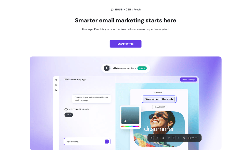Hostinger Reach's homepage