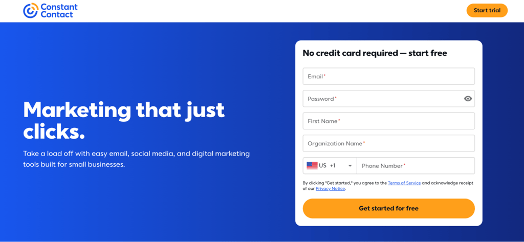 Constant Contact homepage