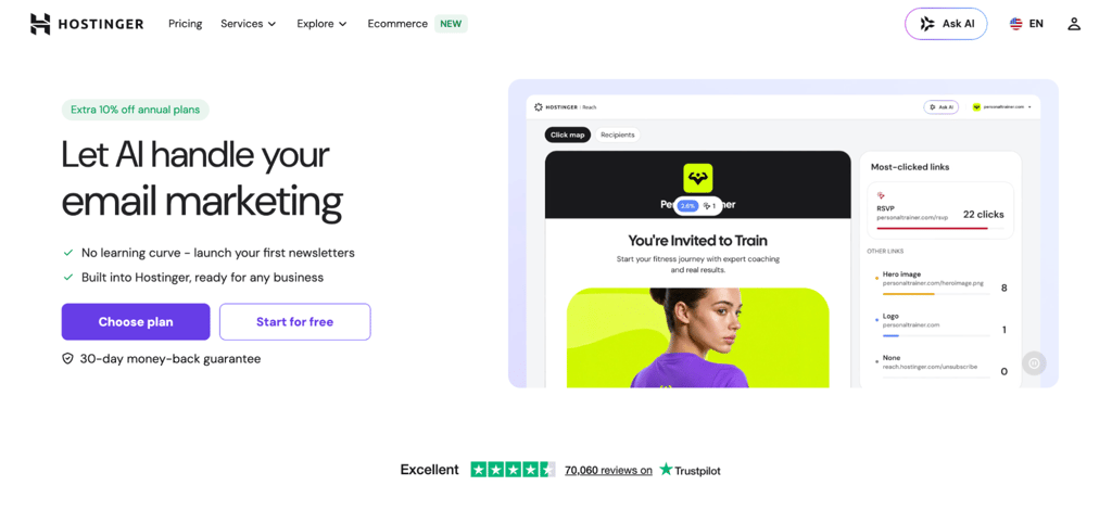 Hostinger Reach homepage