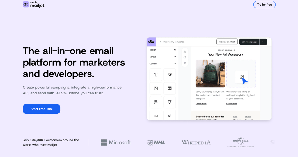 Mailjet homepage