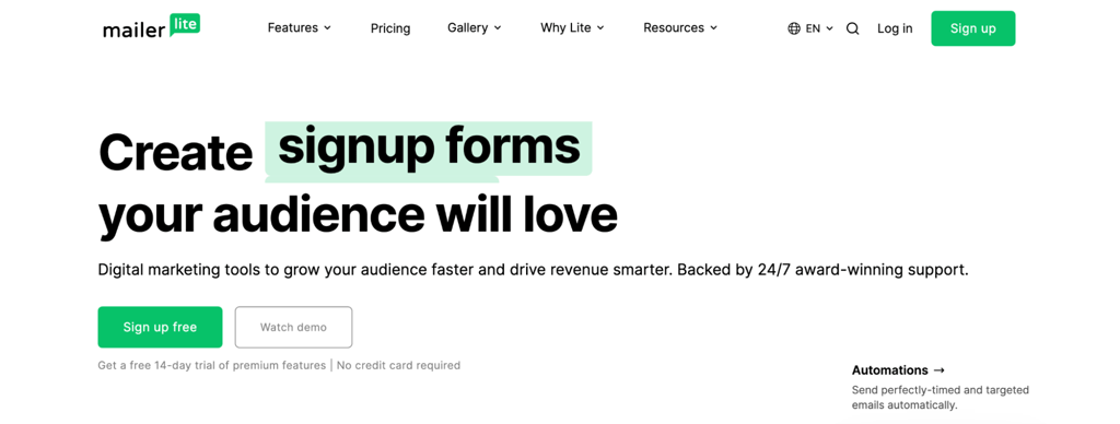 MailerLite homepage