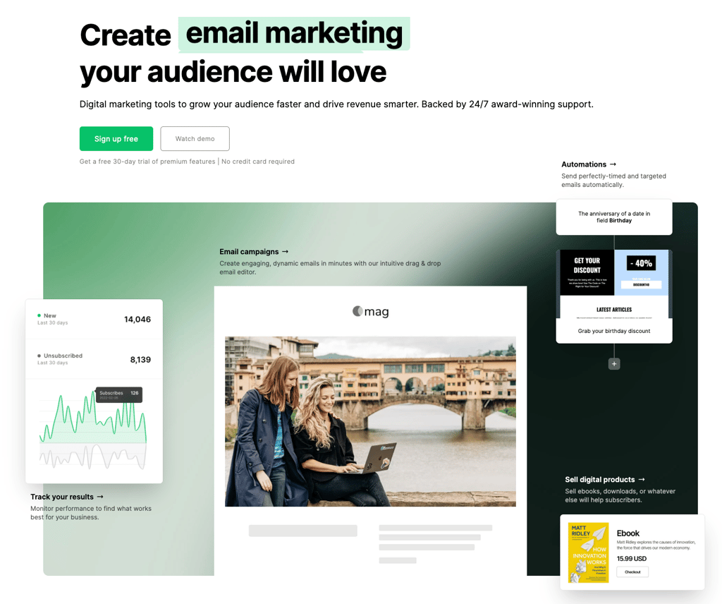 MailerLite's homepage