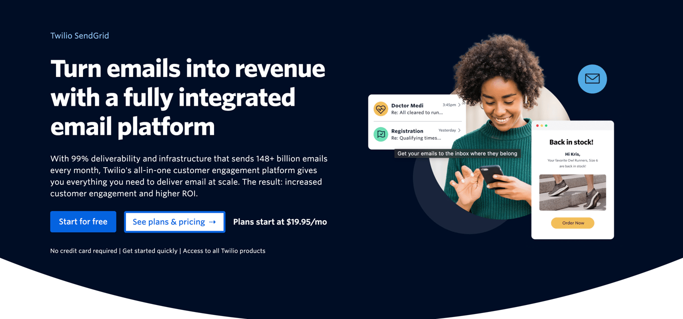 SendGrid's homepage