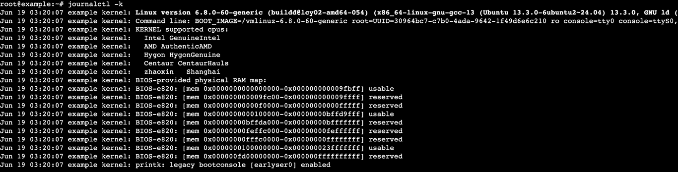 A terminal output shows kernel-related logs