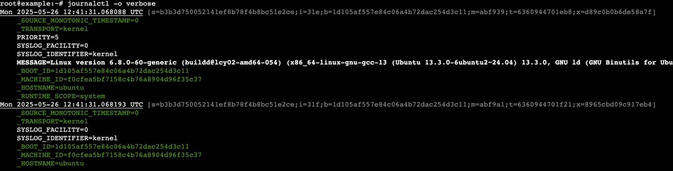 A terminal output shows logs with full message content