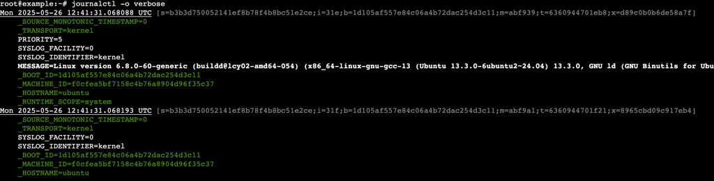 A terminal output shows logs with full message content